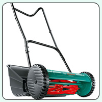 Lawn Mower, ornamental container, garden implements